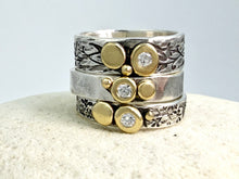 Load image into Gallery viewer, Ring Gold Pebbles/Cairns, Diamonds, Silver