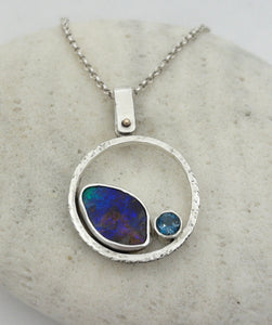 Pendant Boulder Opal and London Blue Topaz
