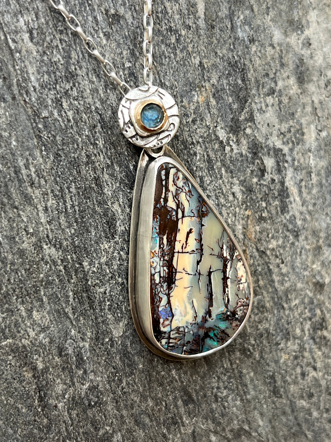 Pendant Boulder Opal and Montana Sapphire
