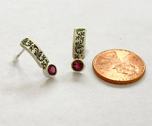 Load image into Gallery viewer, Earrings Post, Herb with Faceted Garnet
