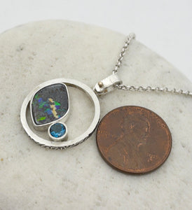 Pendant Boulder Opal and London Blue Topaz