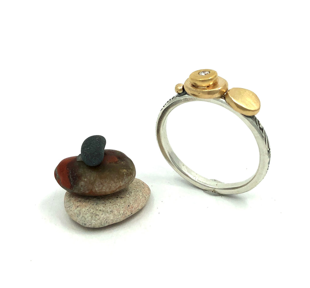 Ring Cairn of Gold Pebbles, Diamonds, Silver