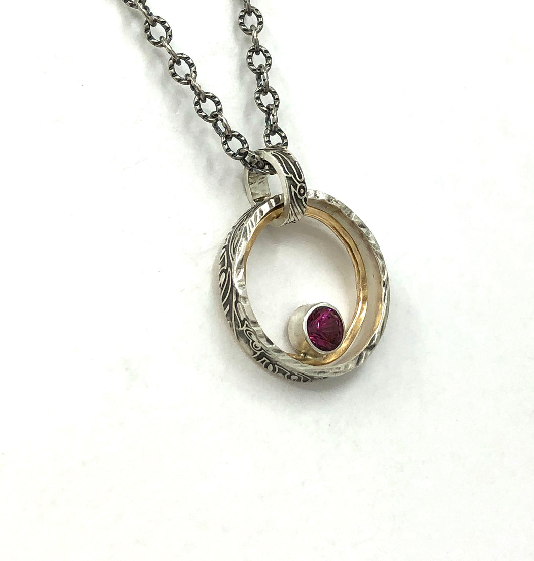 Pendant Double Ring with Garnet
