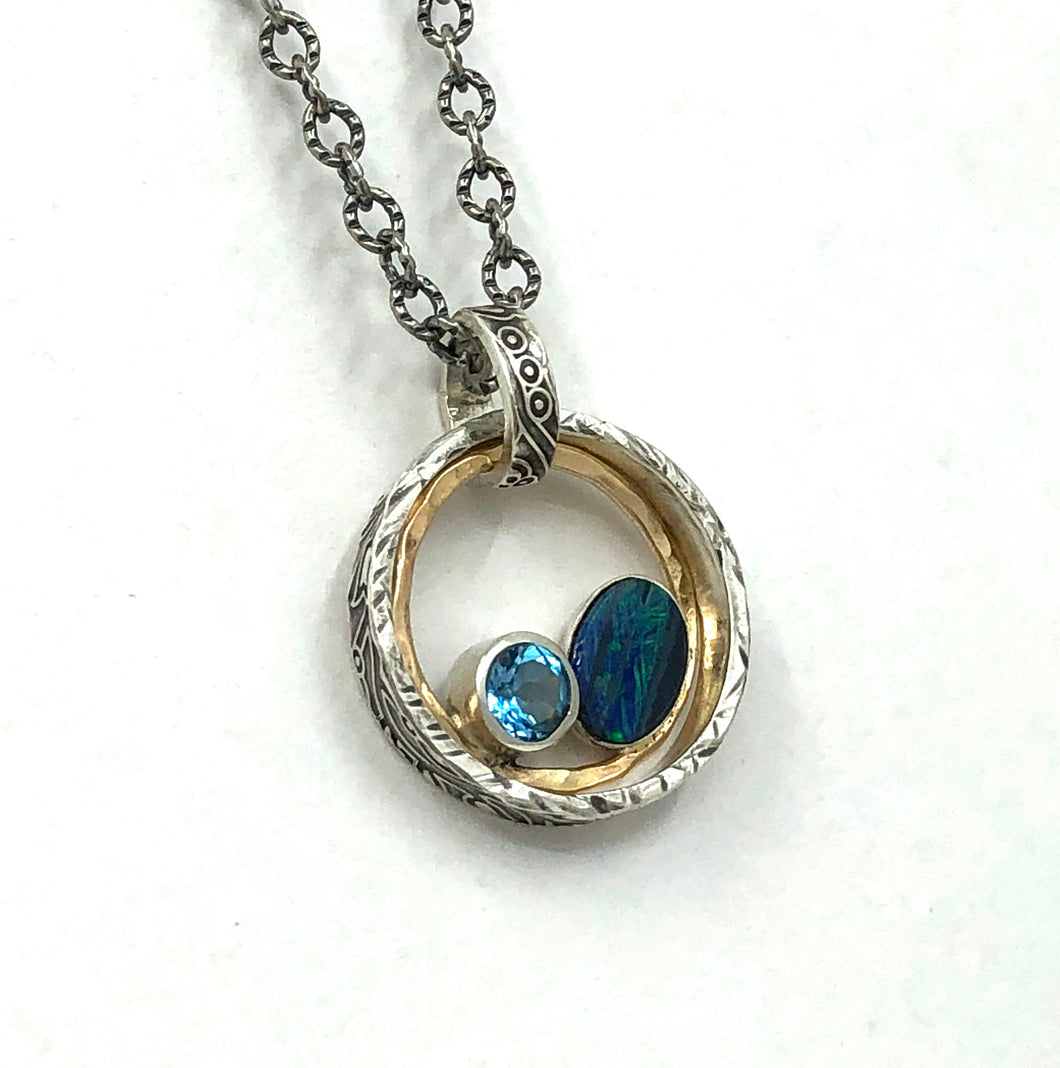 Pendant Double Ring with Topaz and Opal