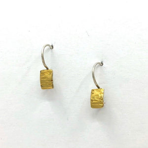 Earrings Wood Rectangle Bi-Gold Silver Earring