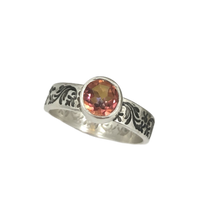 Load image into Gallery viewer, Ring Mystic Orange Topaz with Herb Etching
