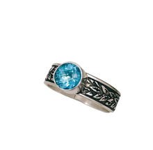 Load image into Gallery viewer, Ring Swiss Blue Topaz with Leaf Etching
