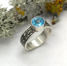 Load image into Gallery viewer, Ring Swiss Blue Topaz with Leaf Etching
