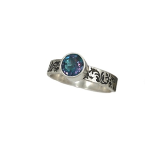 Ring Mystic Blue Topaz with Herb Etching